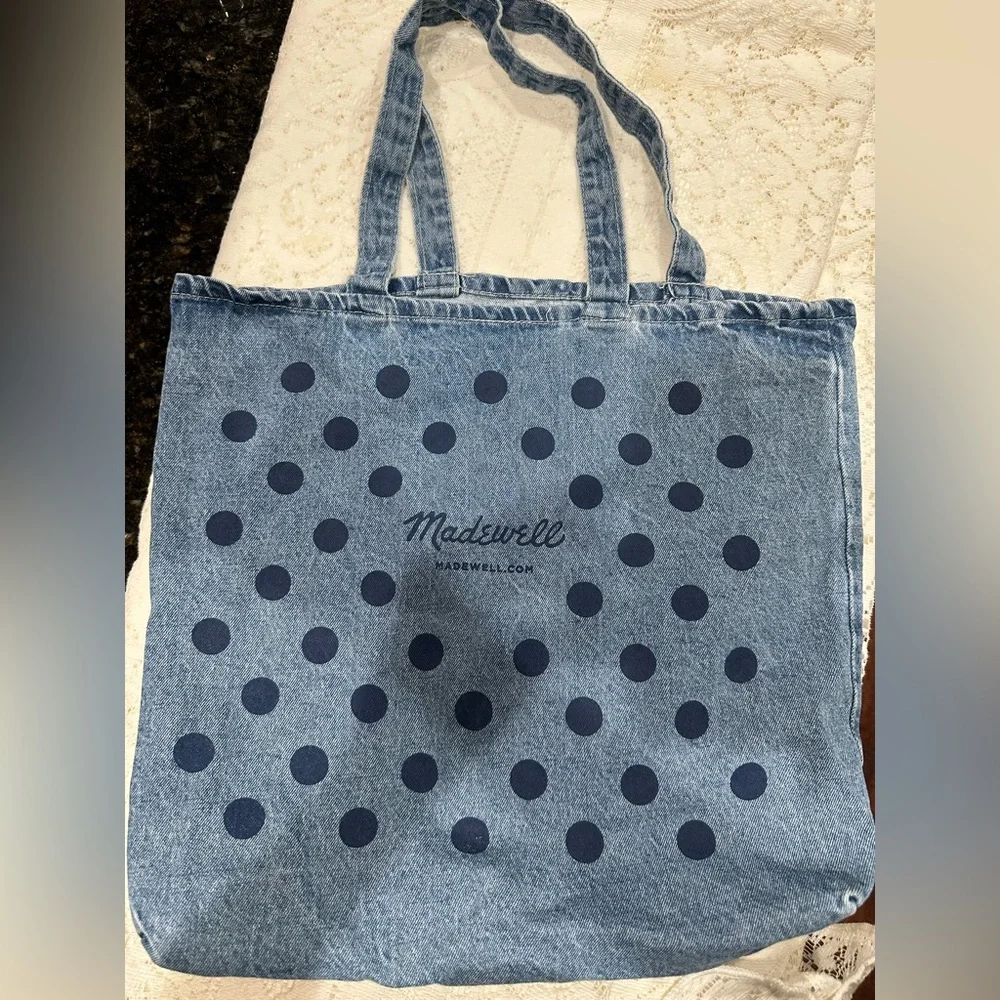 Madewell Denim Blue Polka Dot Tote - Picture 1 of 3